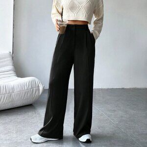 💚 Black High Waist Wide Leg Elegant Trousers – Size M-L